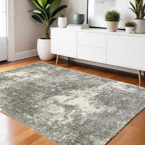HomeRoots 2' Stylish Gray and Ivory Distressed Abstract Runner Rug for Elegant Hallways and Entryways Decor Grey/ Ivory 3'10" x 5'5" 387947