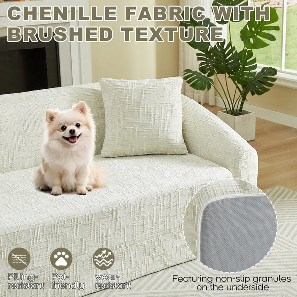 English Elm 87-inch Curved Chenille Convertible Sofa Recliner Bed with Pull-out Base for Living Room Beige W3505P452804