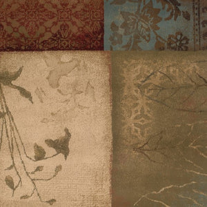 HomeRoots 4' Beige and Brown Floral Block Area Rug - Elegant Design for Living Spaces, Durable & Easy Care 5'3" x 7'6" 387958