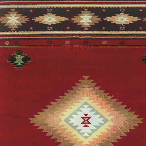 Homeroots 5' X 8' Red And Beige Ikat Pattern Area Rug Red,Green Polypropylene 387959