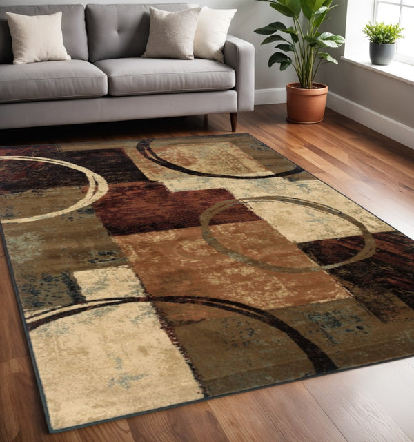 HomeRoots 4' Geometric Abstract Area Rug in Brown and Black - Modern Design, Stain-Resistant, USA Made 5' X 8' Rectangle 387960