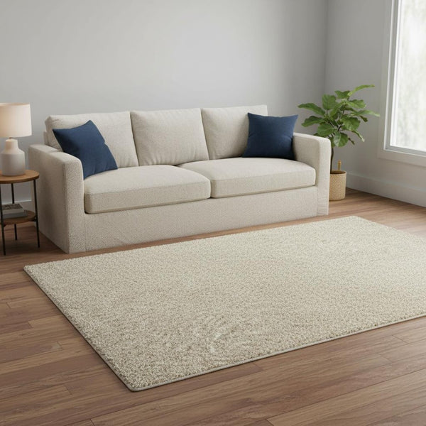 HomeRoots 3' Ivory Shag Area Rug - Luxurious Hand-Tufted Comfort for Living Rooms, Bedrooms & More 5' x 7' 387962