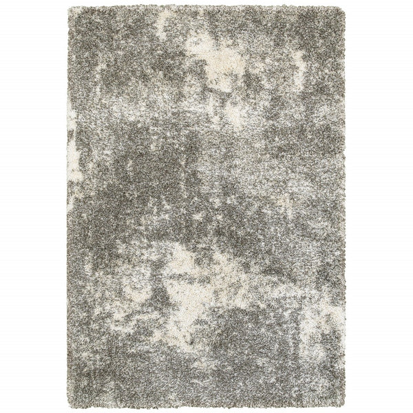 Homeroots 5' X 8' Gray And Ivory Distressed Abstract Area Rug Grey,Ivory Polypropylene 387965