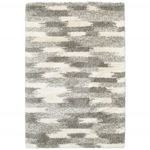 HomeRoots 2' Modern Gray and Ivory Geometric Pattern Runner Rug for Stylish Hallways and Entryways Decor 5'3" x 7'6" 387966