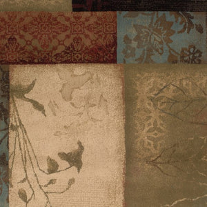 HomeRoots 4' Beige and Brown Floral Block Area Rug - Elegant Design for Living Spaces, Durable & Easy Care 6'7" x 9'6" 387970