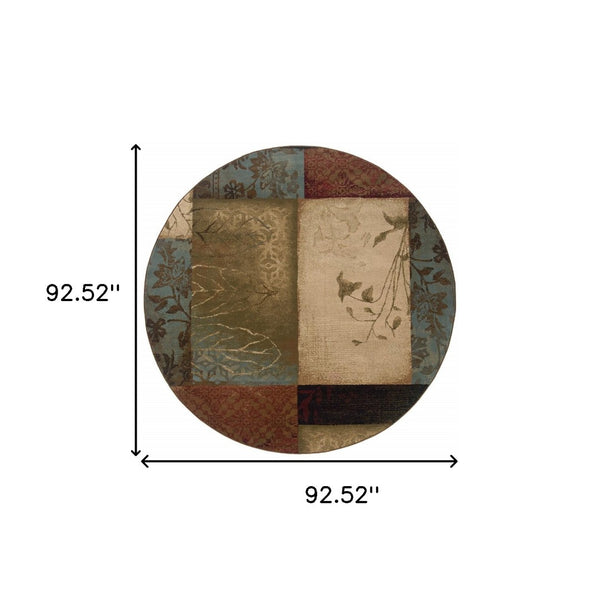 HomeRoots 4' Beige and Brown Floral Block Area Rug - Elegant Design for Living Spaces, Durable & Easy Care 7'8" Round 387971