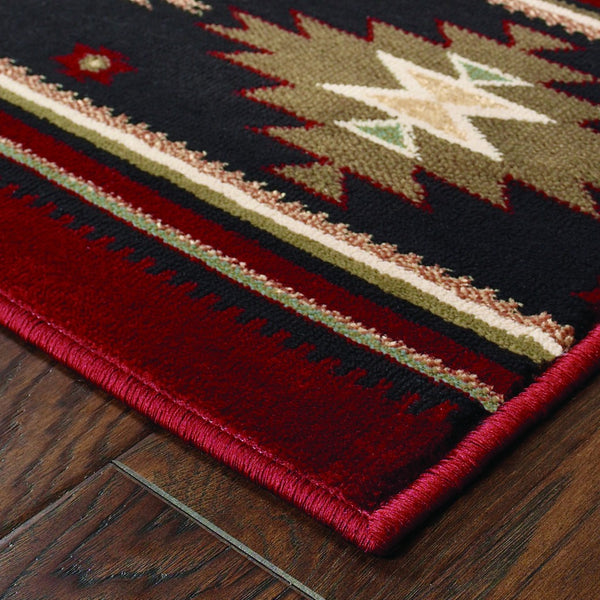 Homeroots 7' X 10' Red And Beige Ikat Pattern Area Rug Red,Green Polypropylene 387972
