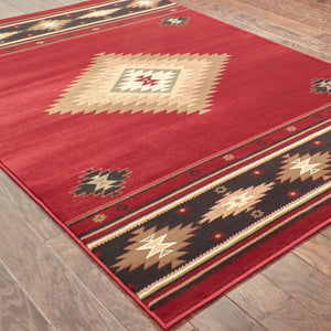 Homeroots 7' X 10' Red And Beige Ikat Pattern Area Rug Red,Green Polypropylene 387972