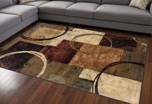 Homeroots 7' X 10' Brown And Black Abstract Geometric Area Rug  Polypropylene 387974