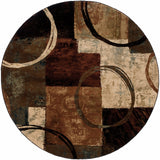 Homeroots 8’ Round Brown And Black Abstract Geometric Area Rug  Polypropylene 387975