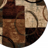 Homeroots 8’ Round Brown And Black Abstract Geometric Area Rug  Polypropylene 387975