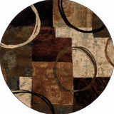 Homeroots 8’ Round Brown And Black Abstract Geometric Area Rug  Polypropylene 387975