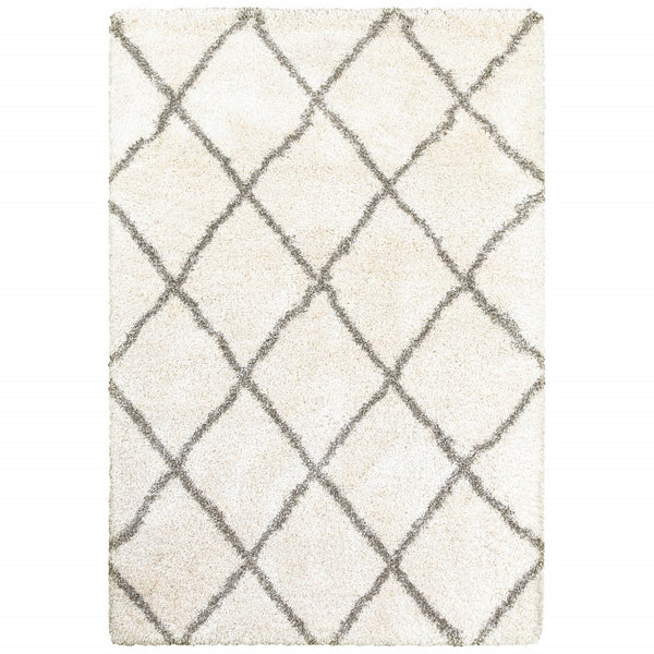 Homeroots 7' X 10' Ivory And Gray Geometric Lattice Area Rug Ivory,Grey Polypropylene 387982
