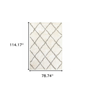 Homeroots 7' X 10' Ivory And Gray Geometric Lattice Area Rug Ivory,Grey Polypropylene 387982