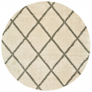 Homeroots 8’ Round Ivory And Gray Geometric Lattice Area Rug Ivory,Grey Polypropylene 387983