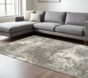 HomeRoots 2' Stylish Gray and Ivory Distressed Abstract Runner Rug for Elegant Hallways and Entryways Decor Grey/ Ivory 6'7" x 9'6" 387984