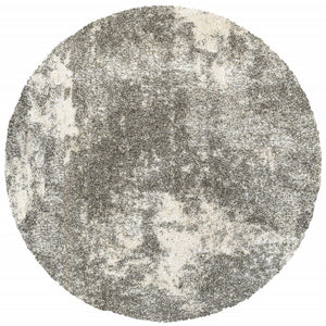 Homeroots 8' Round Gray And Ivory Distressed Abstract Area Rug Grey,Ivory Polypropylene 387985