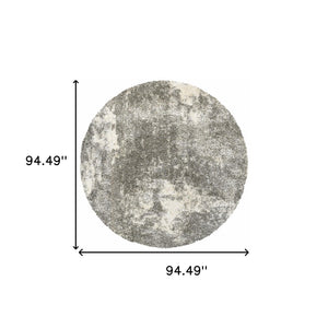 Homeroots 8' Round Gray And Ivory Distressed Abstract Area Rug Grey,Ivory Polypropylene 387985