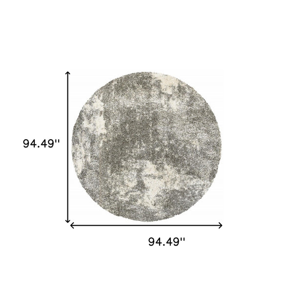 Homeroots 8' Round Gray And Ivory Distressed Abstract Area Rug Grey,Ivory Polypropylene 387985