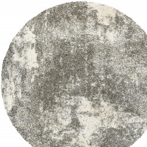 Homeroots 8' Round Gray And Ivory Distressed Abstract Area Rug Grey,Ivory Polypropylene 387985