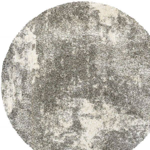 Homeroots 8' Round Gray And Ivory Distressed Abstract Area Rug Grey,Ivory Polypropylene 387985
