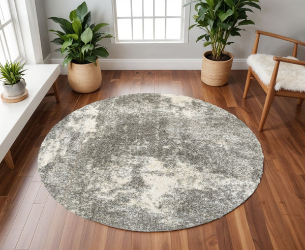 HomeRoots 2' Stylish Gray and Ivory Distressed Abstract Runner Rug for Elegant Hallways and Entryways Decor Grey/ Ivory 7'10" Round 387985