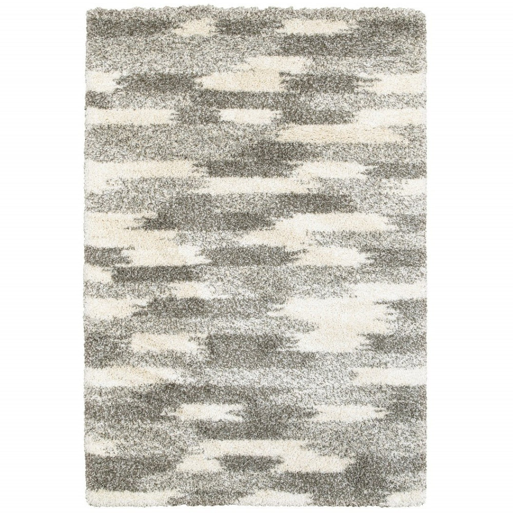 HomeRoots 2' Modern Gray and Ivory Geometric Pattern Runner Rug for Stylish Hallways and Entryways Decor 6'7" x 9'6" 387986