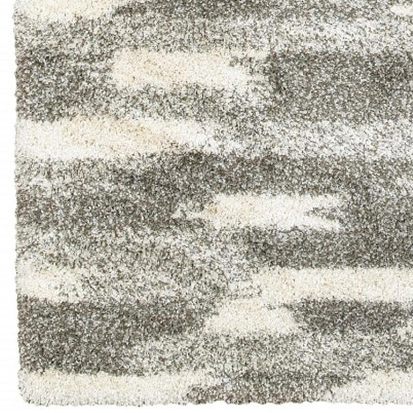 HomeRoots 2' Modern Gray and Ivory Geometric Pattern Runner Rug for Stylish Hallways and Entryways Decor 6'7" x 9'6" 387986