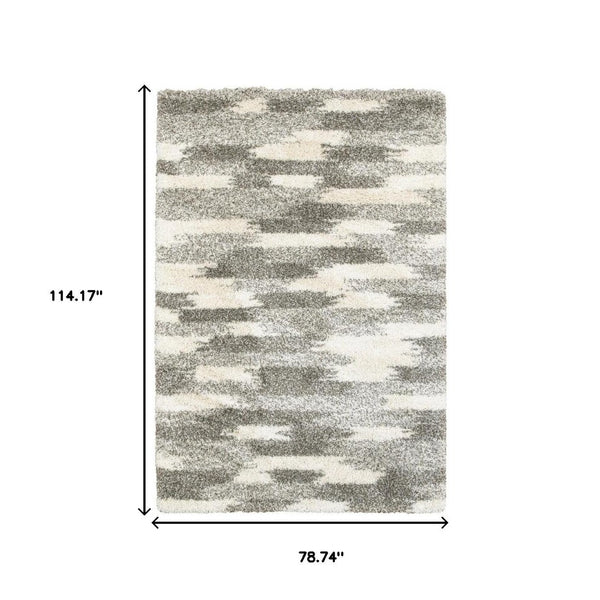 HomeRoots 2' Modern Gray and Ivory Geometric Pattern Runner Rug for Stylish Hallways and Entryways Decor 6'7" x 9'6" 387986