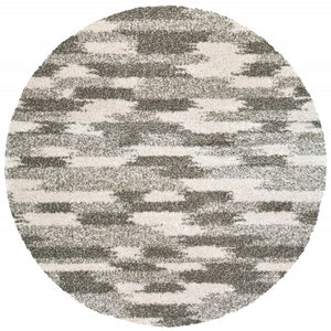 HomeRoots 2' Modern Gray and Ivory Geometric Pattern Runner Rug for Stylish Hallways and Entryways Decor 7'10" Round 387987