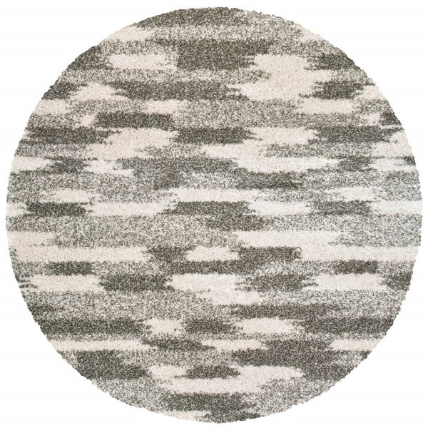 HomeRoots 2' Modern Gray and Ivory Geometric Pattern Runner Rug for Stylish Hallways and Entryways Decor 7'10" Round 387987