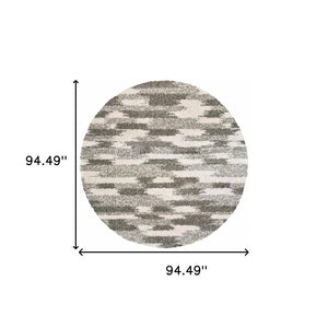 HomeRoots 2' Modern Gray and Ivory Geometric Pattern Runner Rug for Stylish Hallways and Entryways Decor 7'10" Round 387987
