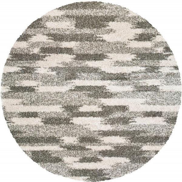 HomeRoots 2' Modern Gray and Ivory Geometric Pattern Runner Rug for Stylish Hallways and Entryways Decor 7'10" Round 387987
