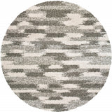 Homeroots 8’ Round Gray And Ivory Geometric Pattern Area Rug  Polypropylene 387987