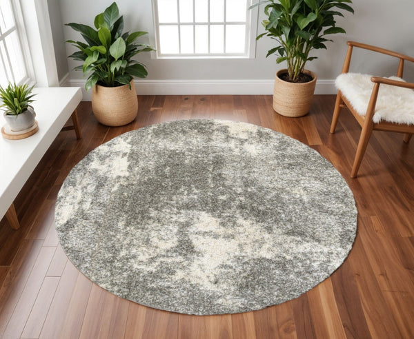 HomeRoots 2' Modern Gray and Ivory Geometric Pattern Runner Rug for Stylish Hallways and Entryways Decor 7'10" Round 387987