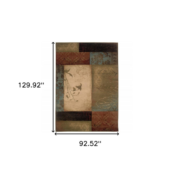 HomeRoots 4' Beige and Brown Floral Block Area Rug - Elegant Design for Living Spaces, Durable & Easy Care 7'8" x 10'10" 387988