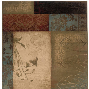 HomeRoots 4' Beige and Brown Floral Block Area Rug - Elegant Design for Living Spaces, Durable & Easy Care 7'8" x 10'10" 387988