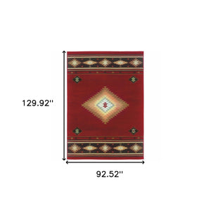 Homeroots 8' X 11' Red And Beige Ikat Pattern Area Rug Red,Green Polypropylene 387989