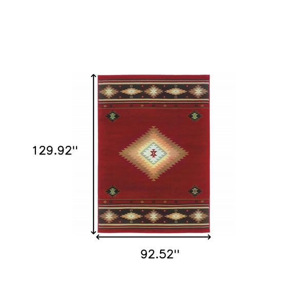 Homeroots 8' X 11' Red And Beige Ikat Pattern Area Rug Red,Green Polypropylene 387989