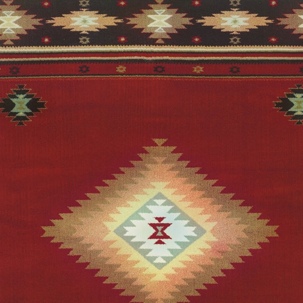Homeroots 8' X 11' Red And Beige Ikat Pattern Area Rug Red,Green Polypropylene 387989