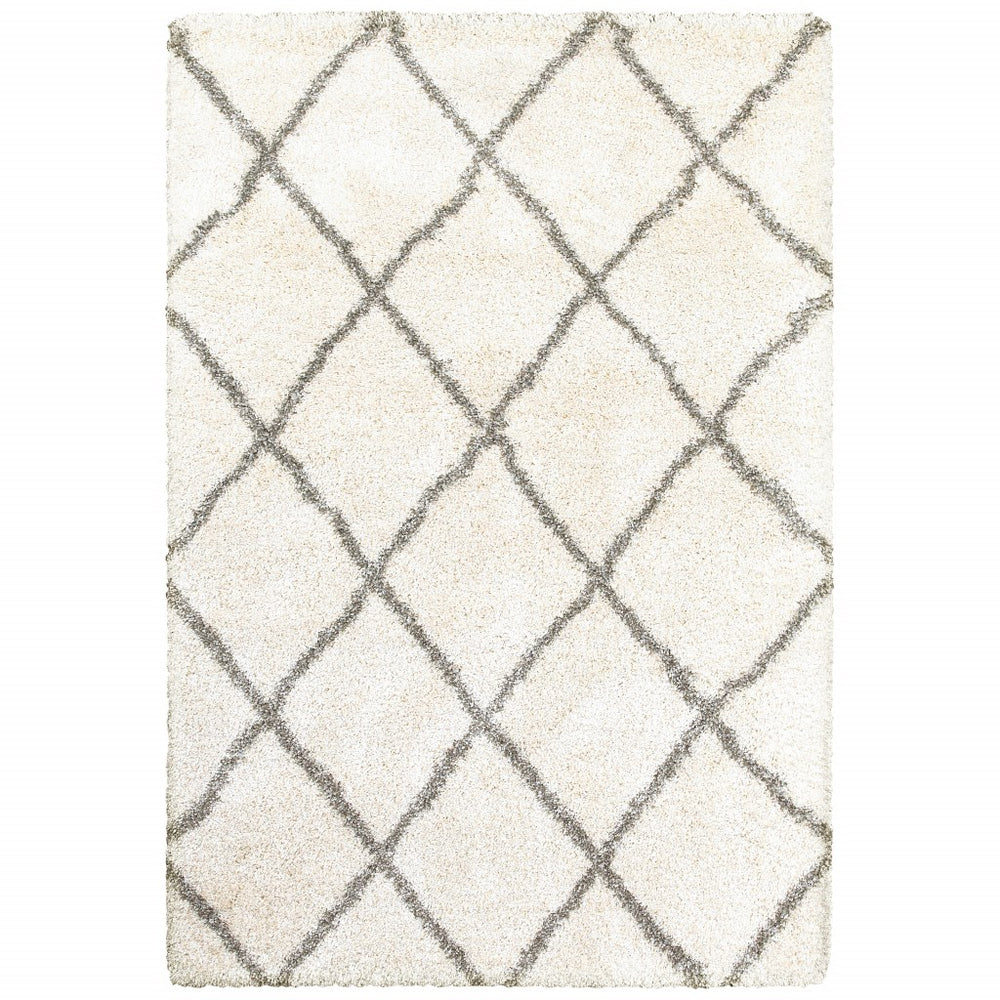 Homeroots 8' X 11' Ivory And Gray Geometric Lattice Area Rug Ivory,Grey Polypropylene 387991