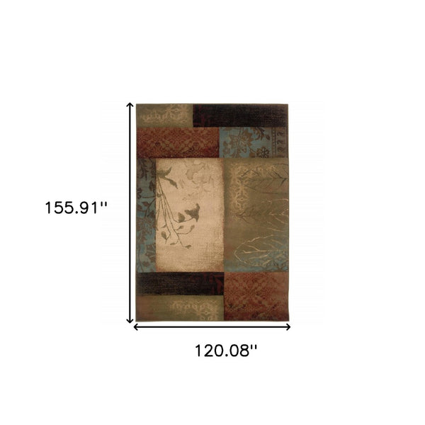 HomeRoots 4' Beige and Brown Floral Block Area Rug - Elegant Design for Living Spaces, Durable & Easy Care 10' x 13' 387997