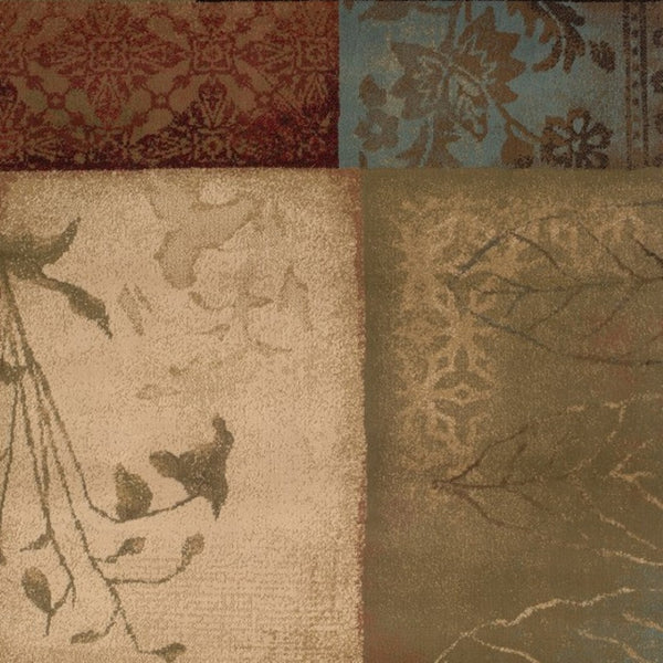 HomeRoots 4' Beige and Brown Floral Block Area Rug - Elegant Design for Living Spaces, Durable & Easy Care 10' x 13' 387997
