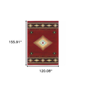 Homeroots 10' X 13' Red And Beige Ikat Pattern Area Rug Red,Green Polypropylene 387998