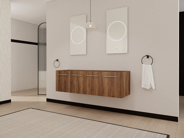 English Elm 60 Inch Wall-mounted Bathroom Vanity Cabinet with Soft-Close Doors, Eco Plywood, Scratch & Water-Resistant Finish Brown Ebony W999P208034