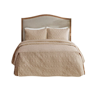 English Elm 3 Piece Quilted Bedspread Set Queen with Pleated Split Corners, Antimicrobial Microfiber, Khaki Elegance B035129056