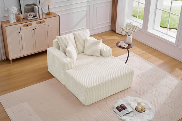 English Elm Oversized Corduroy Chaise Sleeper Sofa Deep Seat Lounge Chair for Apartment Bedroom Beige W1752P402835