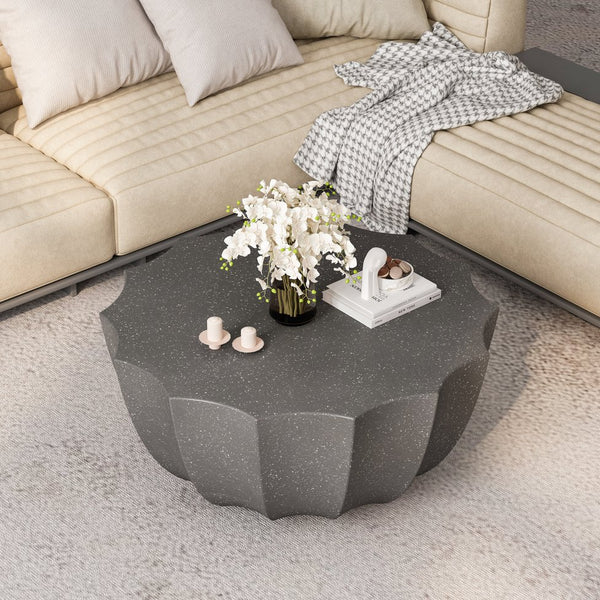 English Elm 35.43" Modern Waterproof Cement Coffee Table – Durable MgO Design, 220lb Capacity, Indoor & Outdoor Stylish Centerpiece Grey W757P246396