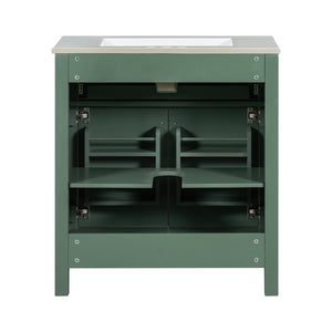 English Elm 30-inch Modern Bathroom Vanity with Ceramic Sink, Gold Accents, Solid Wood Frame, Soft-Close Doors and Ample Storage Green WF324045AAF