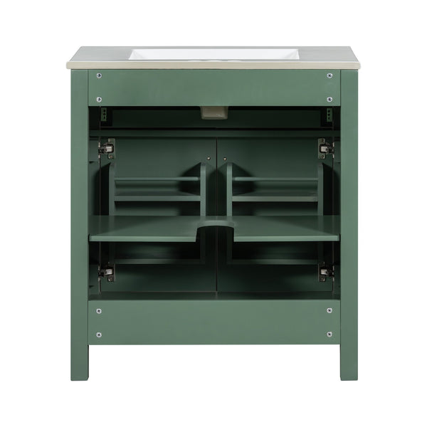 English Elm 60" Modern Bathroom Vanity Set with Double Ceramic Sinks, Soft-Close Doors, Flip Drawer & Storage Green N729P000002F
